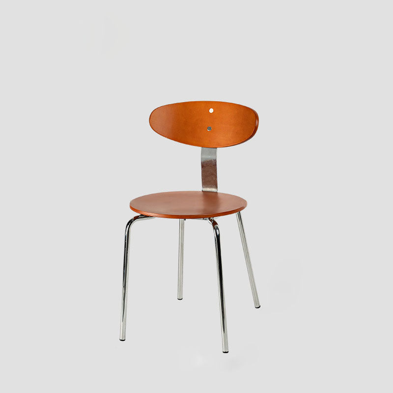 Modern Minimalist Round Wood Faux Leather Iron Dining Chair Four Legs Backrest For Dining Room