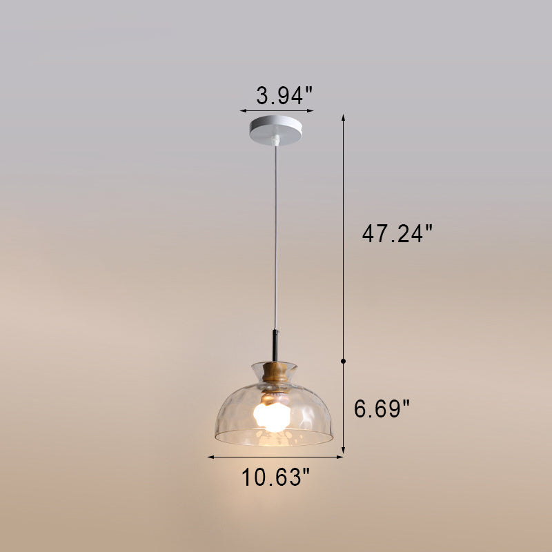 Japanese Minimalist Ash Wood Glass Round 1-Light Pendant Light