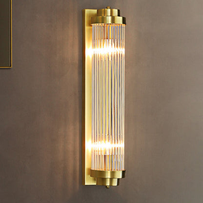 Traditional European Iron Glass Cylinder 2-Light Wall Sconce Lamp For Living Room