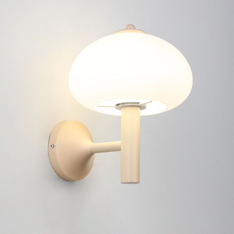 Modern Simplicity Iron Glass Mushroom Round 1-Light Wall Sconce Lamp For Bedside