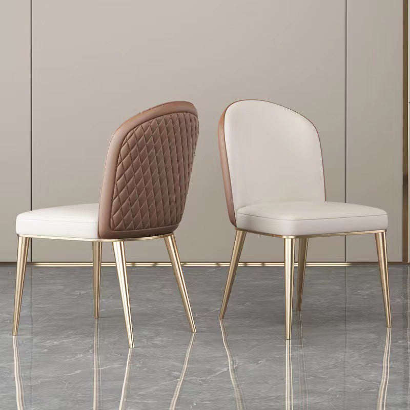 Contemporary Nordic Curved Microfiber Leather Leather Upholstered Metal Tapered Legs Dining Chair Backrest For Dining Room