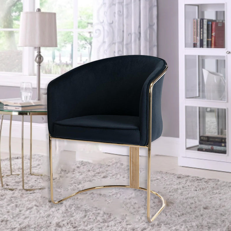 Modern Luxury Half Round Curved Velvet Metal Frame Dining Chair Backrest Armrest For Dining Room