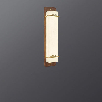 Traditional Chinese Brass Walnut Acrylic Rectangular Cloud LED Wall Sconce Lamp For Bedside