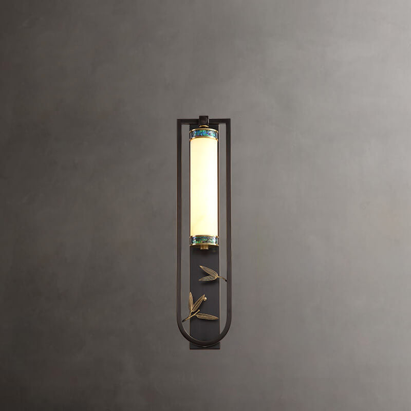 Modern Chinese Rectangular Copper Marble LED Wall Sconce Lamp