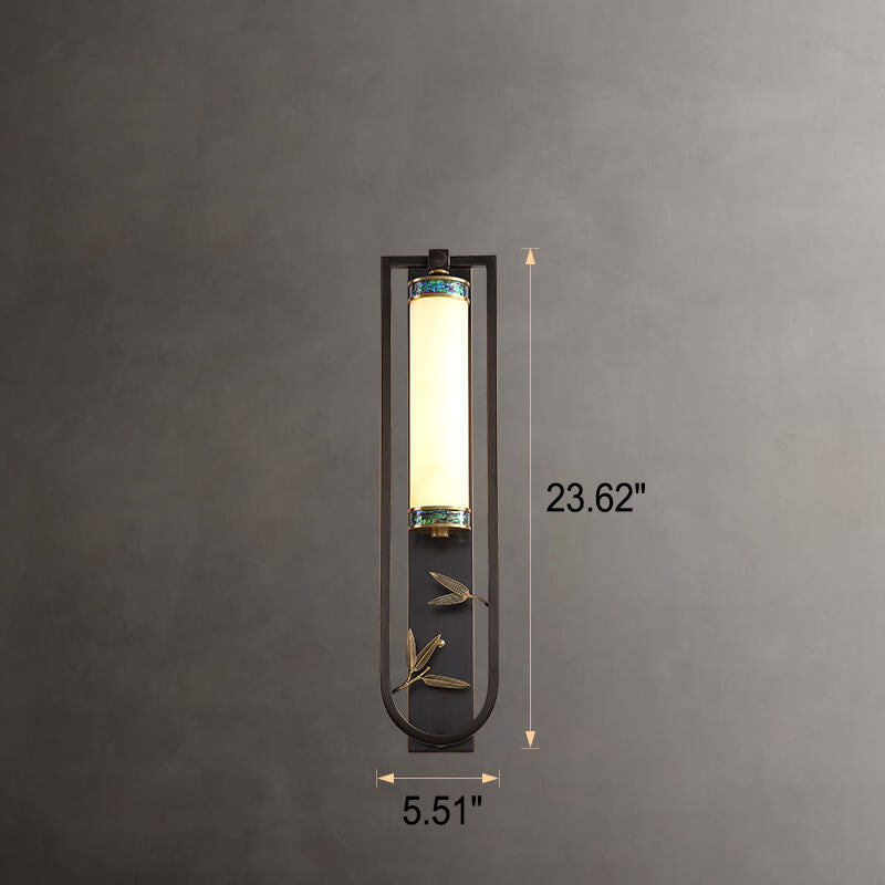 Modern Chinese Rectangular Copper Marble LED Wall Sconce Lamp