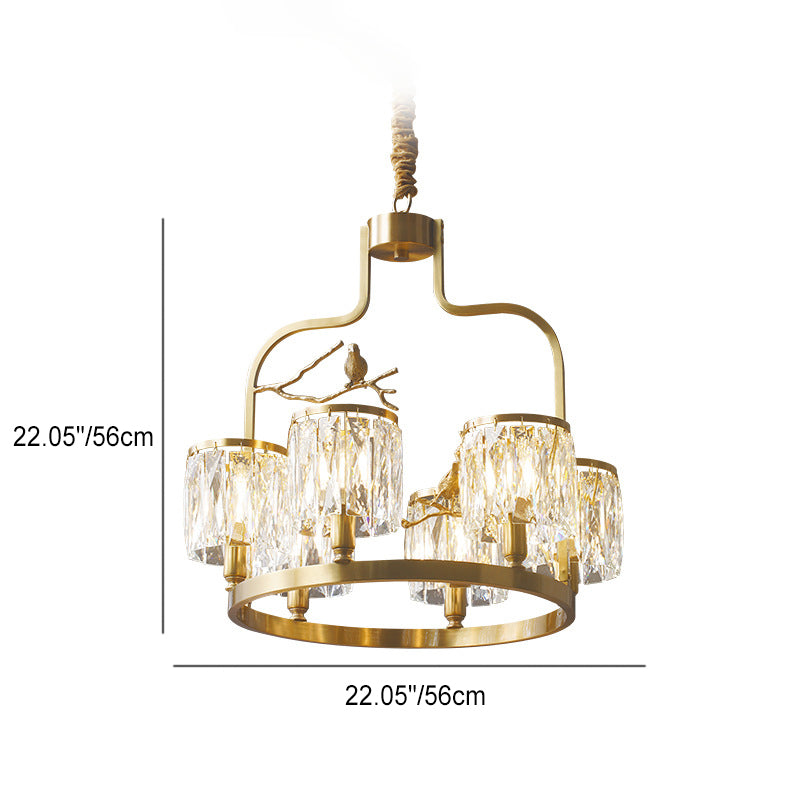 Contemporary Scandinavian Birdie Branch Crystal Copper 4/6 Light Chandelier For Bedroom