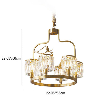 Contemporary Scandinavian Birdie Branch Crystal Copper 4/6 Light Chandelier For Bedroom