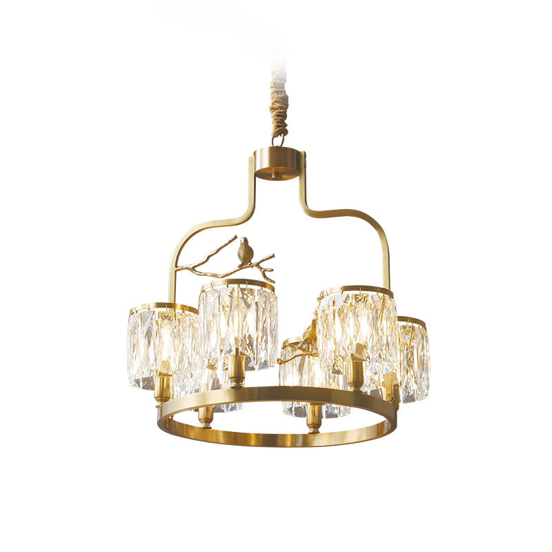 Contemporary Scandinavian Birdie Branch Crystal Copper 4/6 Light Chandelier For Bedroom