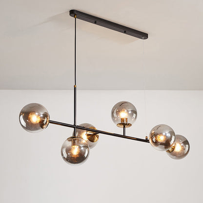 Contemporary Nordic Iron Glass Strip Ball 6-Light Island Light Chandeliers For Dining Room