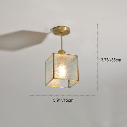 French Vintage Copper Gold Finish Frame Polygonal Glass 1-Light Semi-Flush Mount Ceiling Light