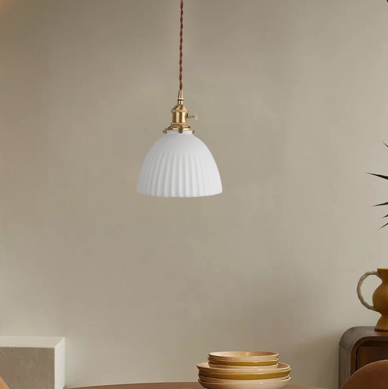 Japanese Minimalist Pure White Ceramic 1-Light Pendant Light