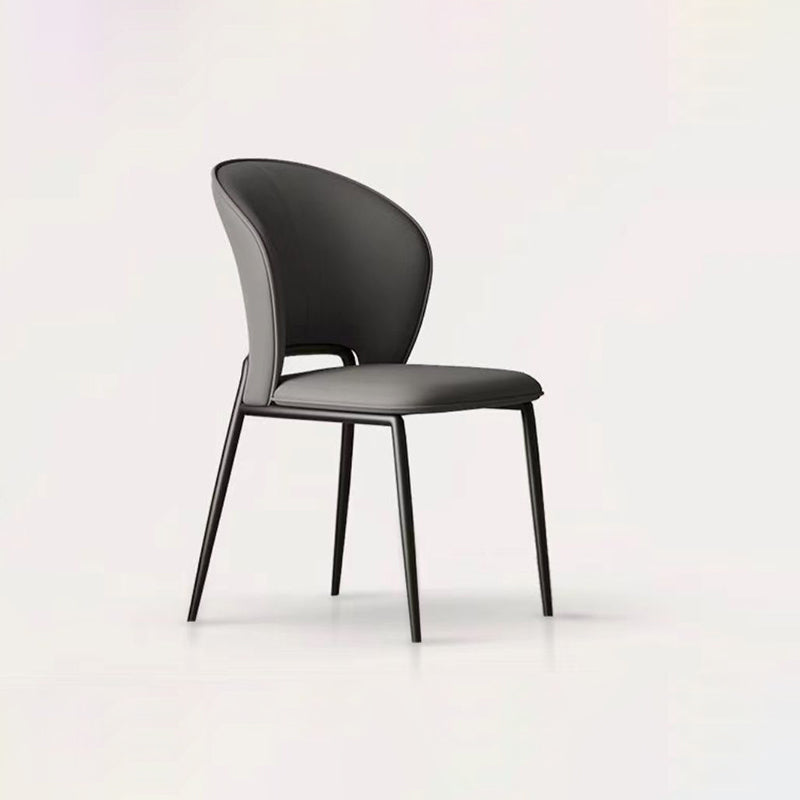 Modern Minimalist Microfiber Cat Scratching Leather Carbon Steel Square Curved Dining Chair Backrest For Dining Room