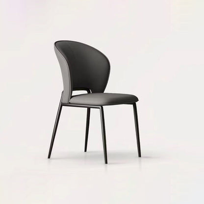 Modern Minimalist Microfiber Cat Scratching Leather Carbon Steel Square Curved Dining Chair Backrest For Dining Room