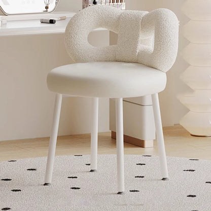 Modern Art Deco Butterfly Knot Round Faux Leather Iron Vanity Stool Backrest Armless For Bedroom