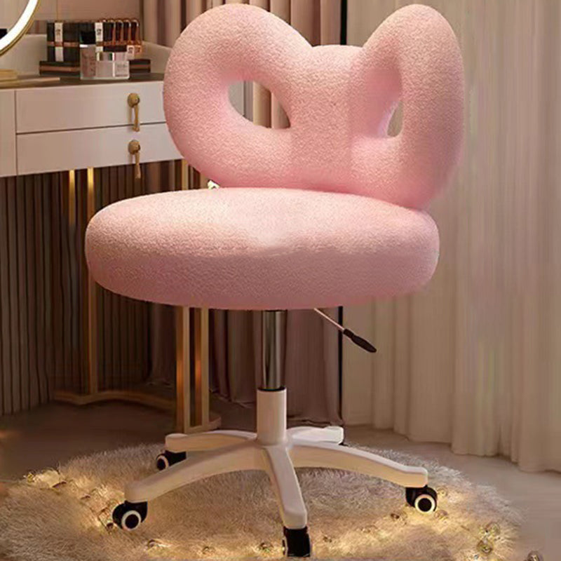 Modern Art Deco Butterfly Knot Round Lambswool Faux Leather Metal Vanity Stool Backrest Armless For Bedroom
