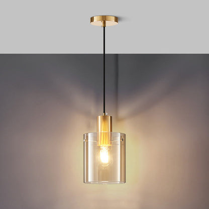 Nordic Minimalist Glass Cylinder Jar 1-Light Pendant Light