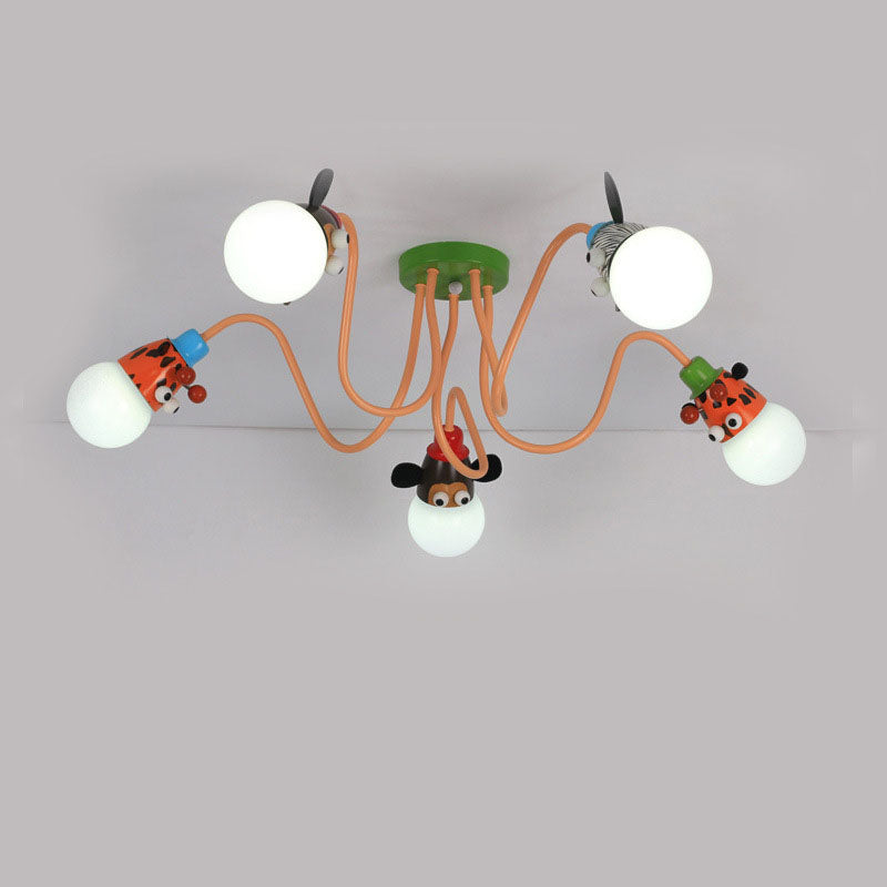 Cartoon Creative Animal Light Head 3/4/5 Light Kids Semi-Flush Mount Ceiling Light