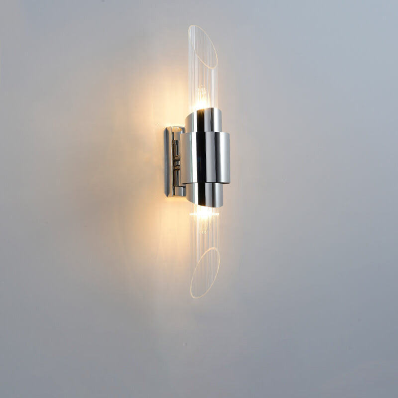 Modern Luxury Stainless Steel Glass Column 2-Light Wall Sconce Lamp