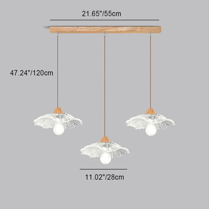 Modern Art Deco Wood Lotus Leaf Glass Shade 1/3-Light Island Light Chandelier For Bedroom
