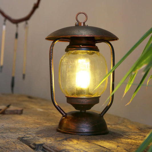 European Retro Wrought Iron Glass 1-Light Table Lamp