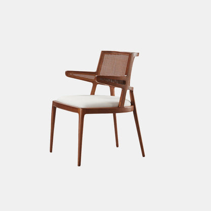 Traditional Chinese Square Wood Weaving Microfiber Leather Dining Chair Four Legs Backrest Armrest For Dining Room