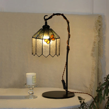 Traditional Vintage Butterfly Prismatic Metal Glass 1-Light Table Lamp For Bedroom