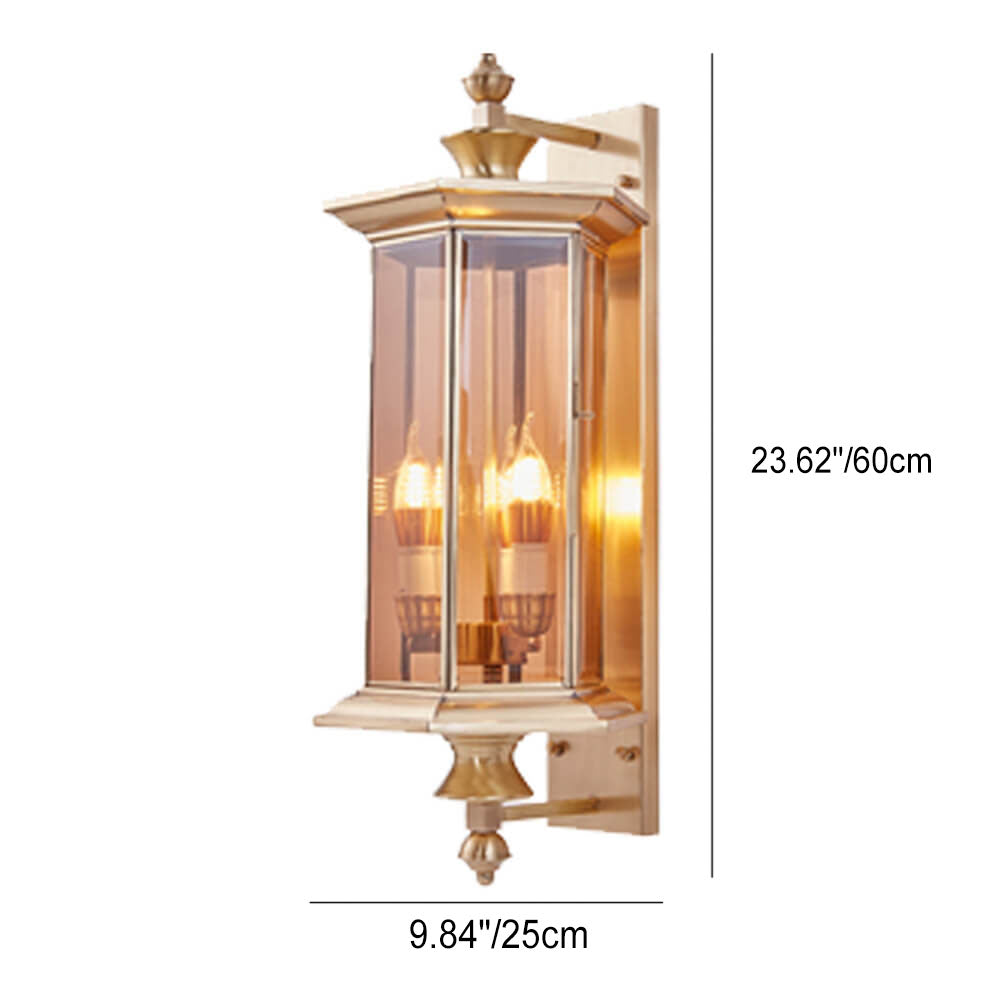Contemporary Industrial Brass Finish Frame Glass Shade 1/3-Light Wall Sconce Lamp For Outdoor Patio