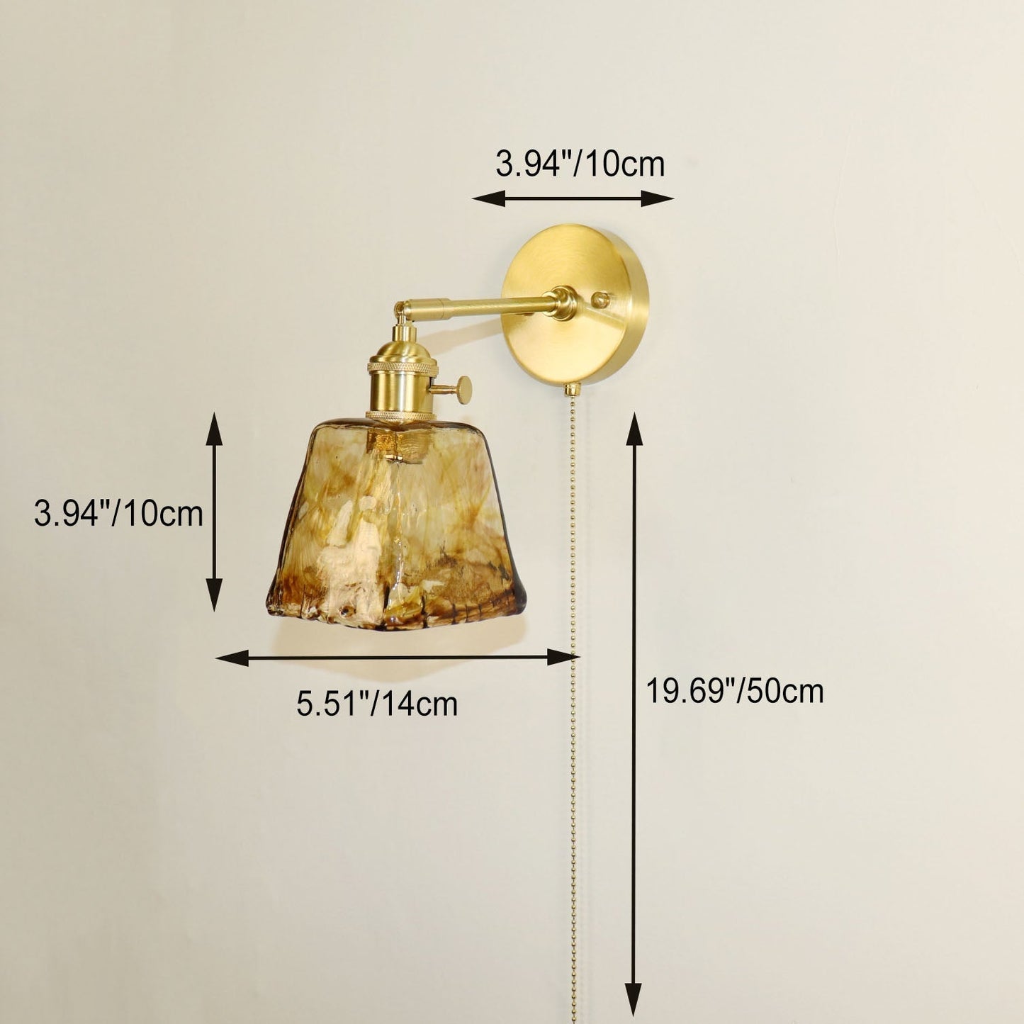 Traditional Vintage Brass Amber Square Glass Shade 1-Light Wall Sconce Lamp For Living Room