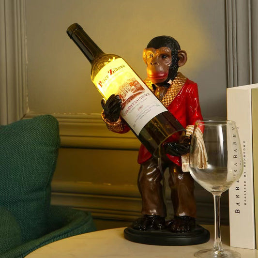 Contemporary Creative Orangutan Wine Bottle Glass Resin 1-Light Table Lamp For Living Room