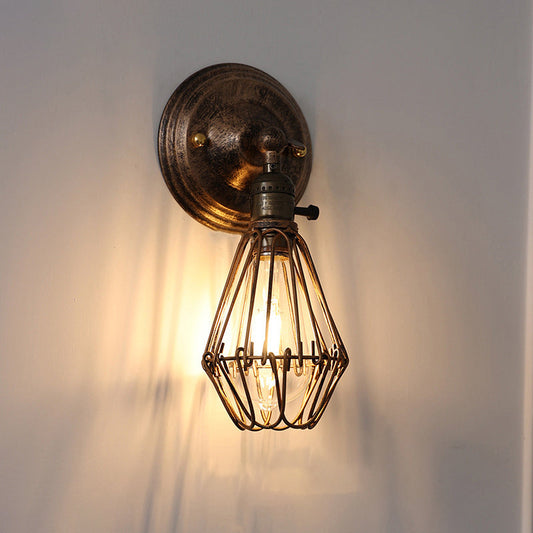 Traditional Vintage Cage Iron 1-Light Wall Sconce Lamp For Living Room