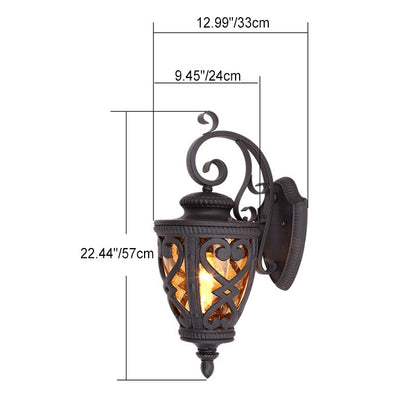 Traditional European Lantern Shaped Aluminum Glass 1-Light Outdoor Wall Sconce Lamp For Garden