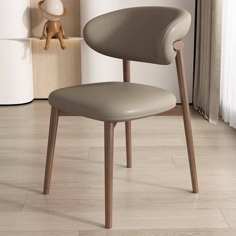Contemporary Nordic Square Nappa Leather Metal Frame Dining Chair Backrest Armless For Dining Room