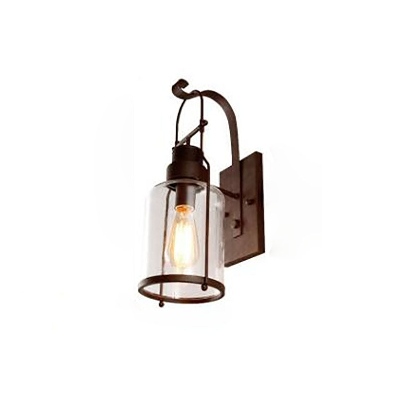 Contemporary Industrial Iron Glass Cylinder 1-Light Wall Sconce Lamp For Hallway