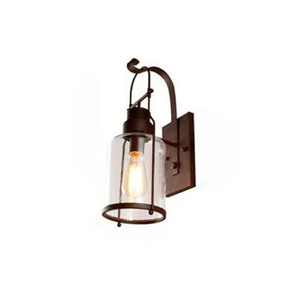 Contemporary Industrial Iron Glass Cylinder 1-Light Wall Sconce Lamp For Hallway