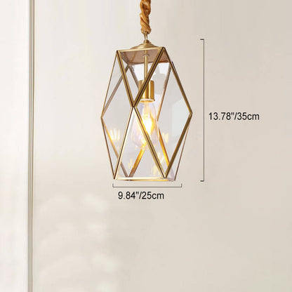 Contemporary Scandinavian Polygonal All Copper Iron Glass 1-Light Pendant Light For Living Room
