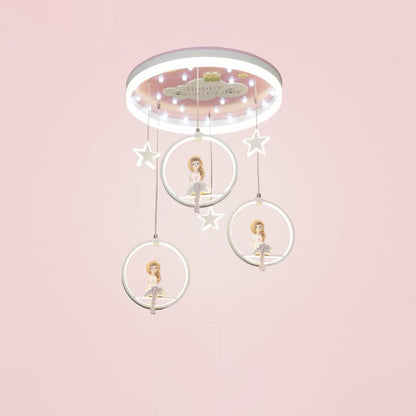 Modern Art Deco Round Astronaut Fairy Princess Acrylic Iron LED Flush Mount Ceiling Light For Bedroom
