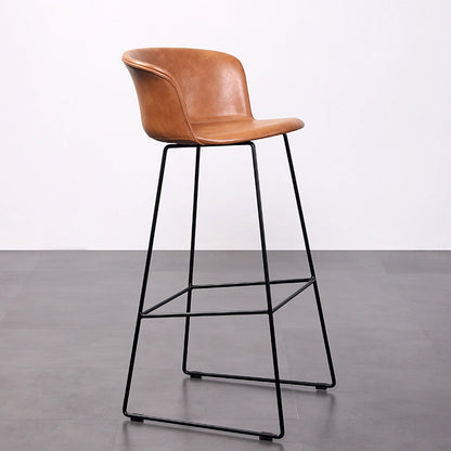 Contemporary Retro Square Saddle Leather Stainless Steel Bar Stool Backrest Footrest For Dining Room