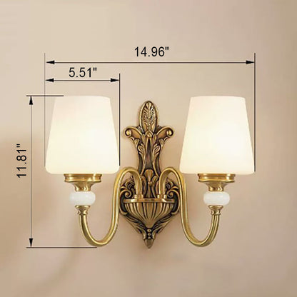 European Luxury Jade Glass Brass Cone Cup Shade 1/2 Light Wall Sconce Lamp