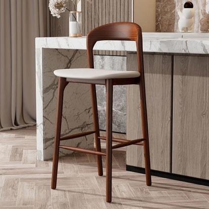 Modern Minimalist Square PU Wood Bar Stool Backrest Footrest For Dining Room