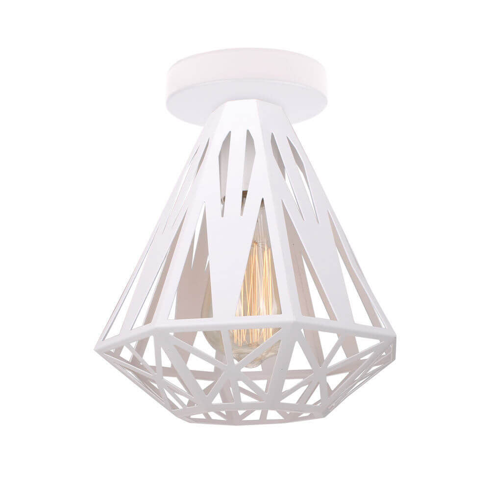 Industrial Simple Iron Diamond Cage 1-Light Semi-Flush Mount Ceiling Light