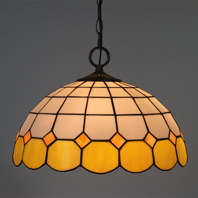 Tiffany Vintage Gemstone Stained Glass Dome 3-Light Pendant Light