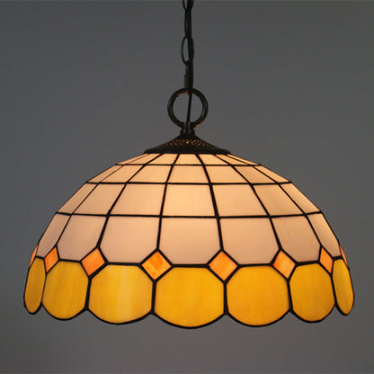 Tiffany Vintage Gemstone Stained Glass Dome 3-Light Pendant Light