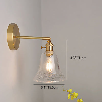 Traditional Vintage Brass Trumpet Glass Shade 1-Light Wall Sconce Lamp For Bedroom