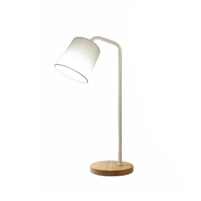Simple Fabric Cone Shade Wood Base 1-Light Table Lamp