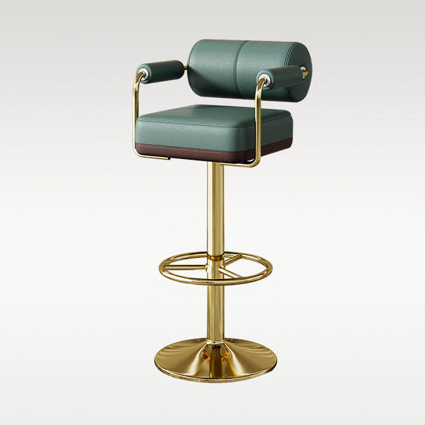 Modern Luxury Square Cylindrical Artificial Leather Metal Bar Stool Backrest Armrest For Dining Room