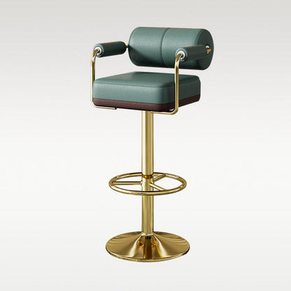 Modern Luxury Square Cylindrical Artificial Leather Metal Bar Stool Backrest Armrest For Dining Room