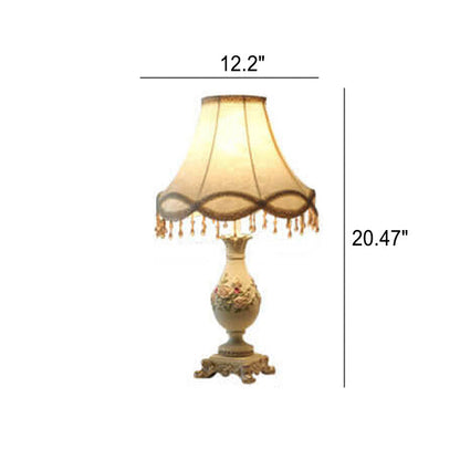 European Court Fabric Cone Resin Base 1-Light Table Lamp