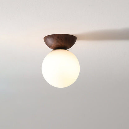 Nordic Japanese Glass Orb Wood Grain Iron 1-Light Ceiling Light