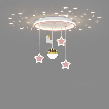 Contemporary Creative Starry Night Acrylic Round Shade LED Kids Flush Mount Ceiling Light For Bedroom