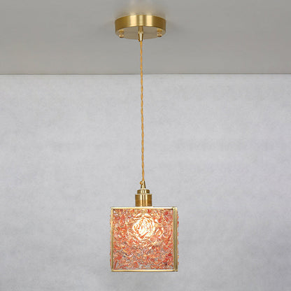 Modern Luxury Square Cube Gold Copper Frame Glass Shade 1-Light Pendant Light For Living Room